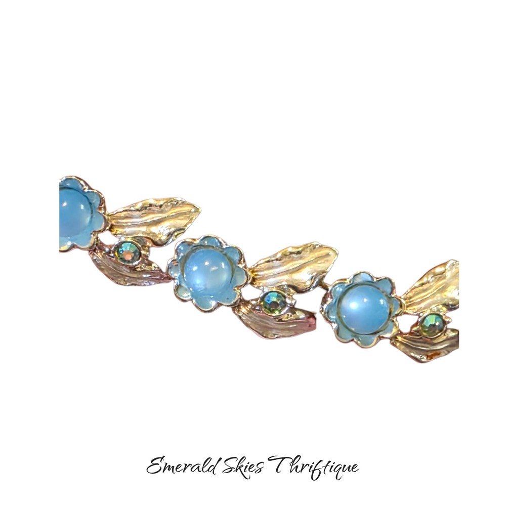 Judy lee moon stone necklace floral blue stone choker 17 inch - Picture 2 of 4
